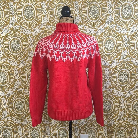 Tory Burch Red Mountain Fair Isle Merino Wool Turtleneck Sweater Sz XS SOLD OUT - Picture 8 of 11